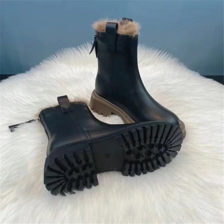 Stivaletto Platform in Pelle e Pelo