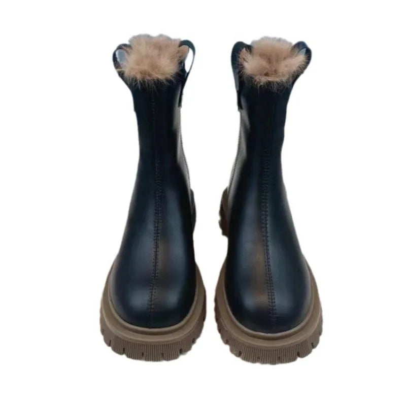 Stivaletto Platform in Pelle e Pelo